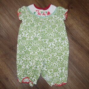 Infant Girls Lil Cactus Smocked Santa & Reindeer Christmas Romper Holiday sz 12m